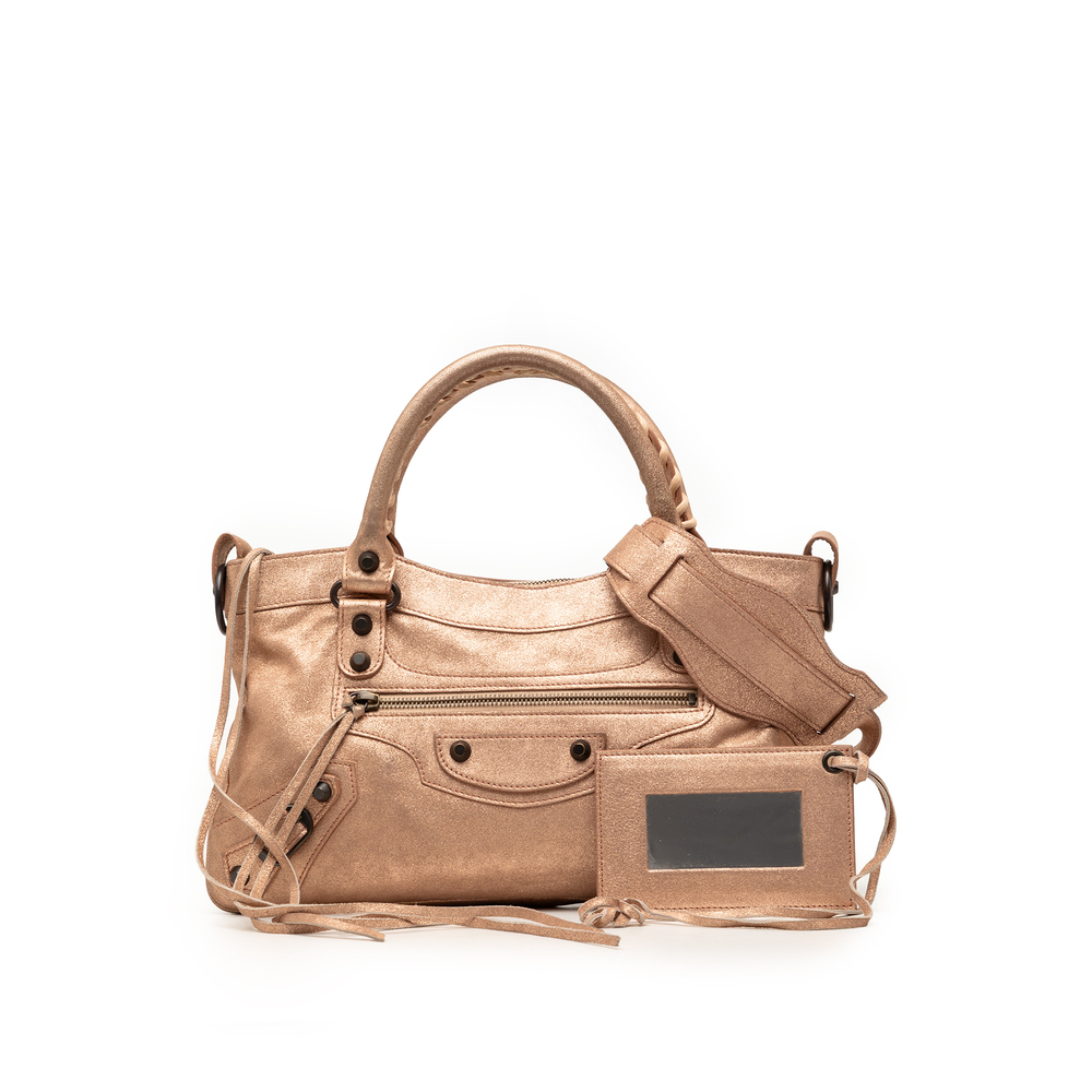 Pre-Loved Balenciaga Metallic Craquele Suede Motocross Classic First Satchel - Picture 10 of 10